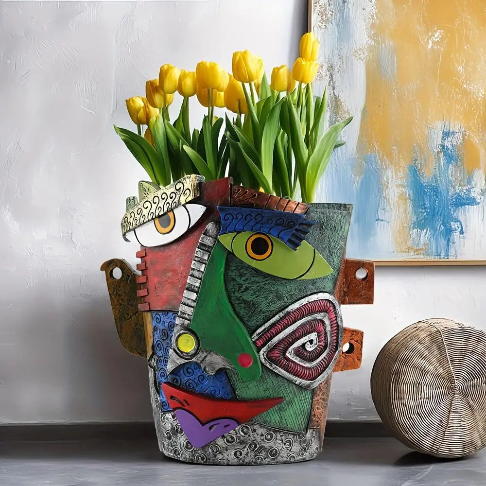 1 Piece of Picasso Brutalist Abstract Face Flower Pot Planting Potted Flower Pot Fun Decorative Flower Resin Succulent Flower Pot