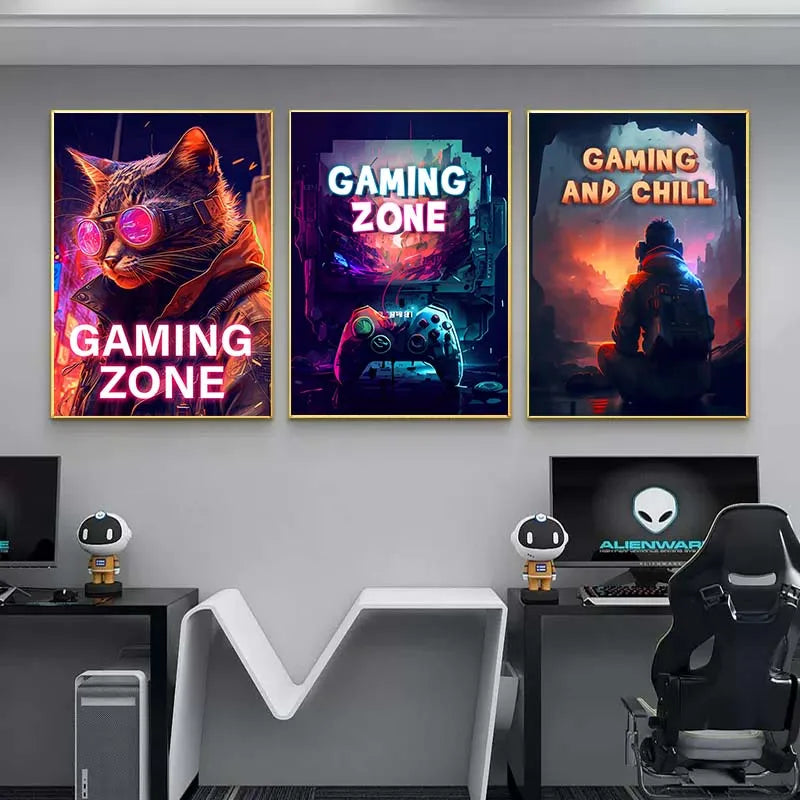 Retro Pop Punk Gaming Gamer Game Zone Poster Aesthetic Abstract Gamepad Girl Canvas Printing Wall Art Picture Kawaii Room Decor