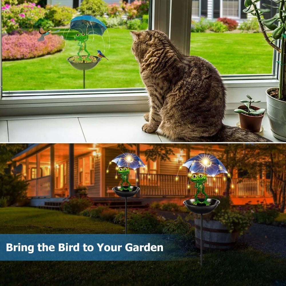 Solar Frog Garden Outdoor Lights Garden Outdoor  Bird Feeder Figurine Lights Metal Stakes Path Lawn Ornaments Decorations