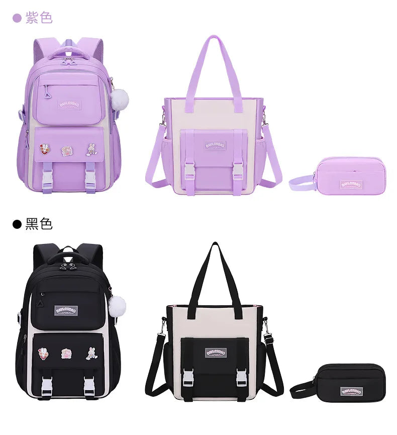 New Pink Large Capacity Spine Protection Backpack for Middle and High School Students with Hanging Accessories Girls Children's