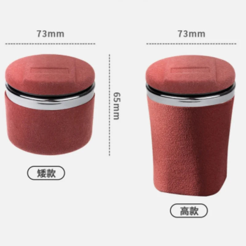 Elk Leather Car Ashtray – Universal Luxury Car Ashtray with LED Light & Ceramic Liner, Suede Finish