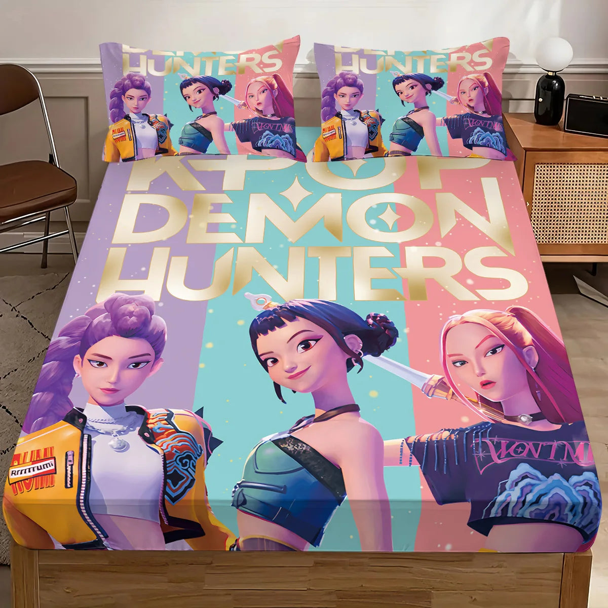3pcs K-Pop Demon Hunters Bed Sheet Set – Smooth, Soft & Machine-Safe