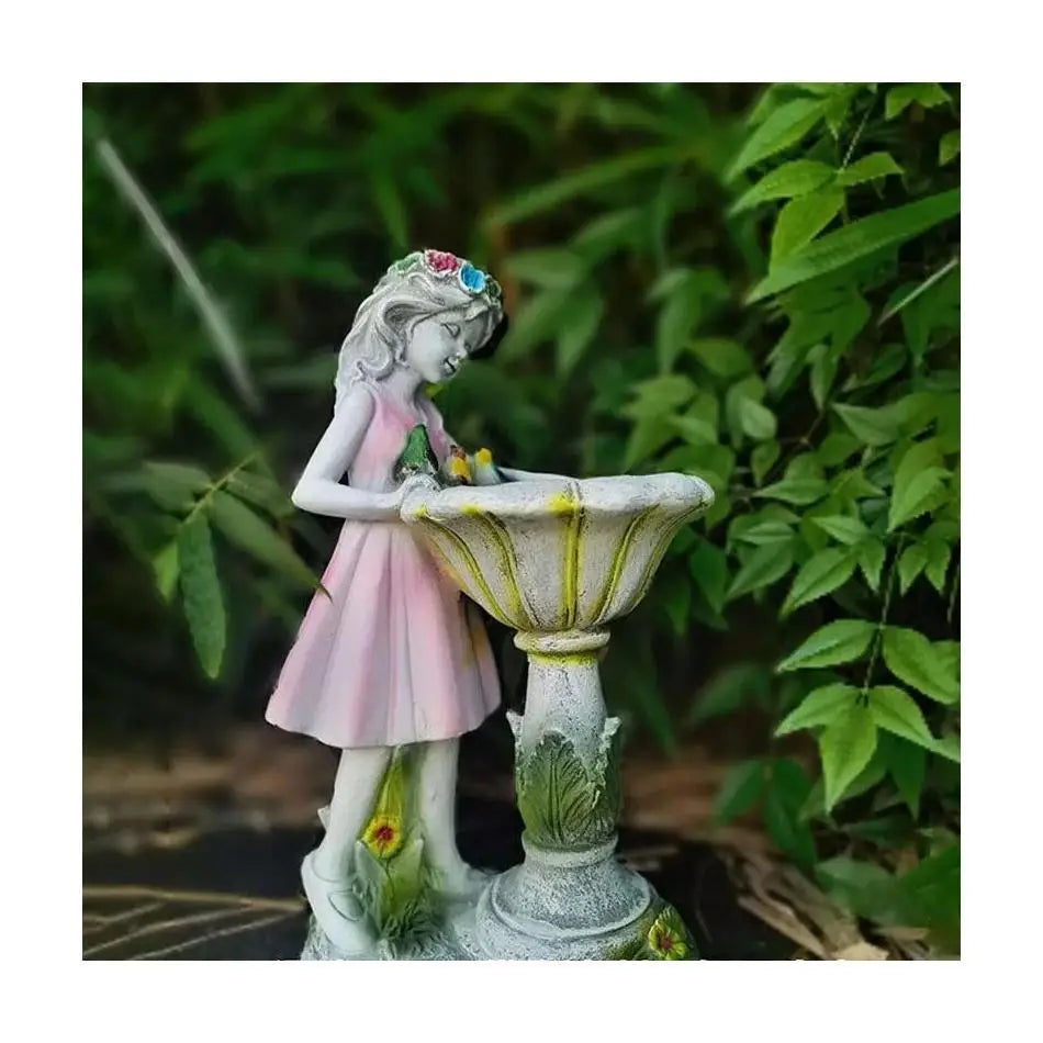 Outdoor Courtyard Garden Decoration Resin Angel Figure Sculpture Micro Landscape Decor Flower Fairy Statue Solar Light Ornament