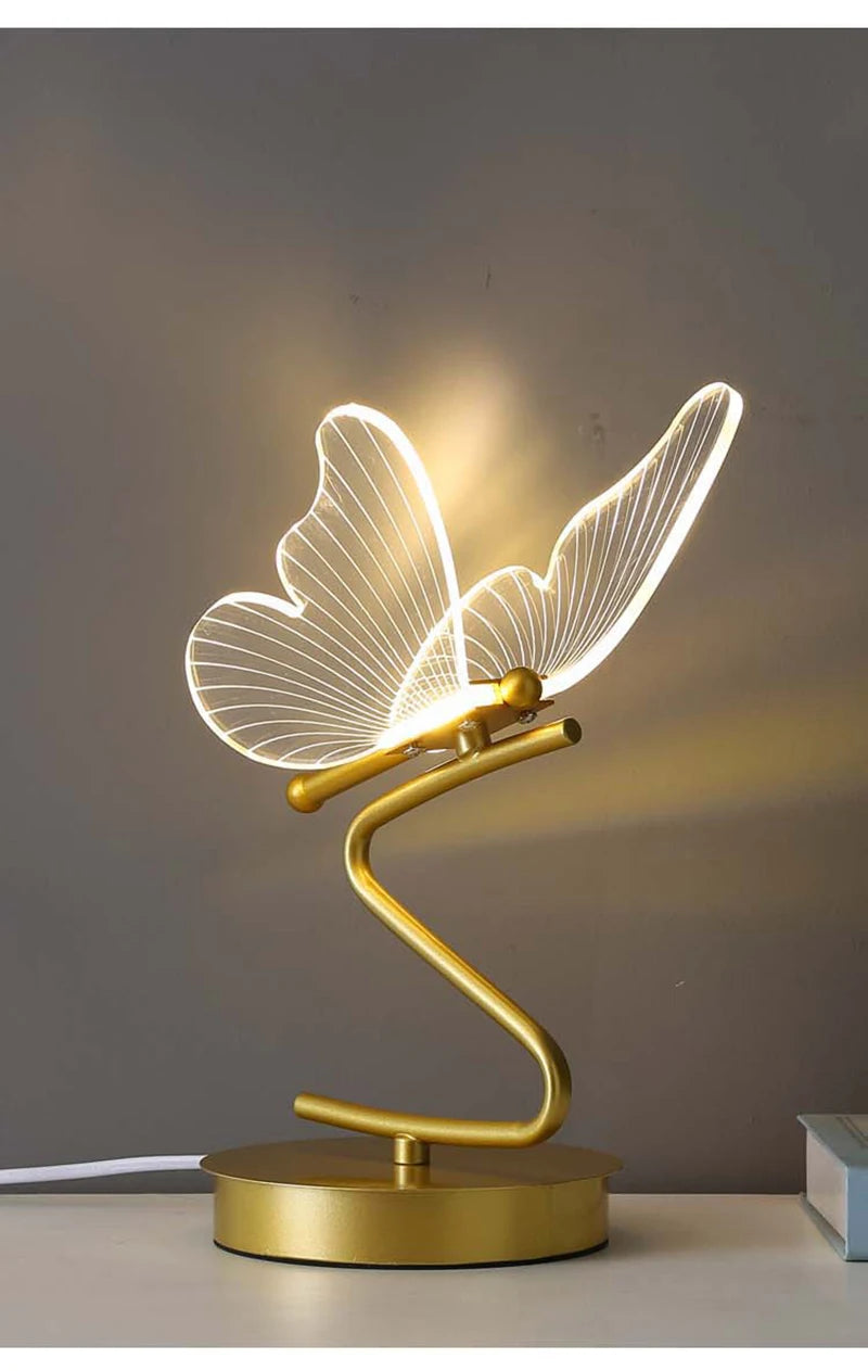 Nordic Butterfly Table Lamp USB Indoor Lighting Switch Button Home Decor Bedroom Bedside Living Room Dinner LED Desk Lamps