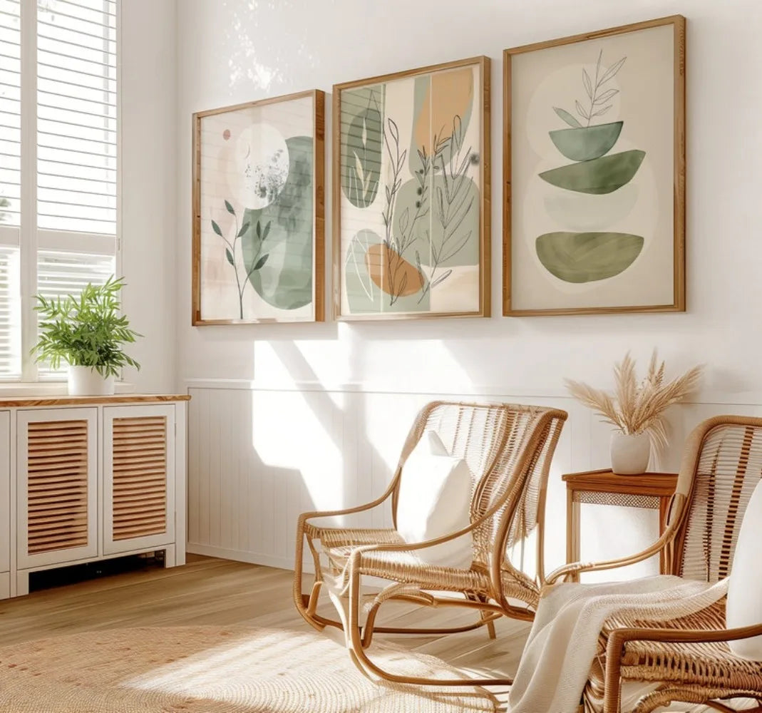 Boho Botanical Wall Art Set – 3 Minimalist Floral Prints in Earthy Tones for Modern Home Décor