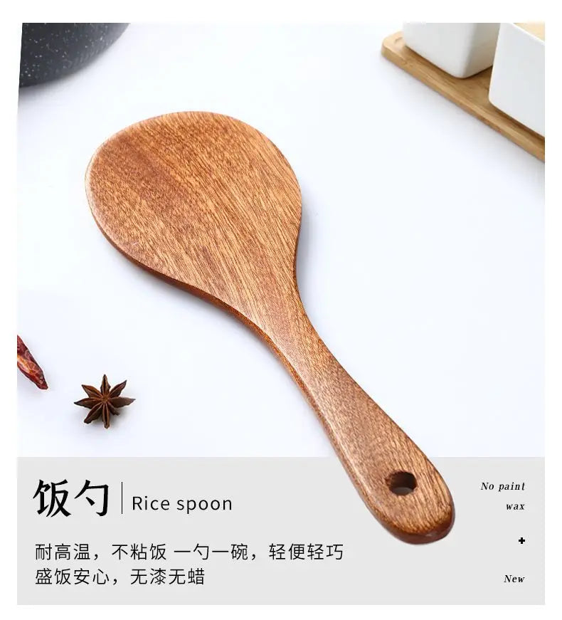 Wooden Spatula Wooden Spoon Frying Spatula Solid Wood High Temperature Resistant Soup Spoon No Paint No Wax Natural Material