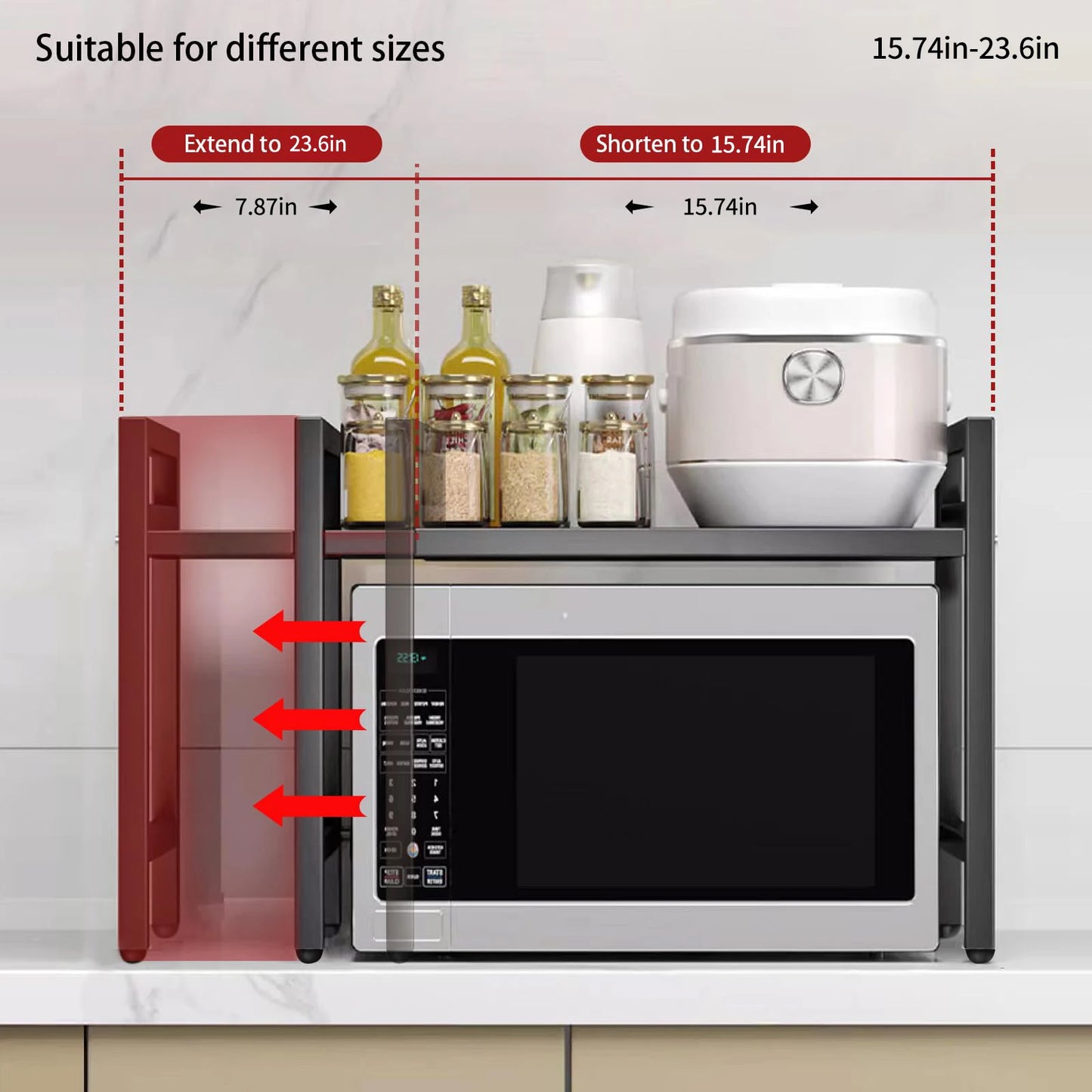 Expandable Microwave Shelf Organizer (42–64cm) – Rust & Moisture-Proof Countertop Rack for Tableware Storage