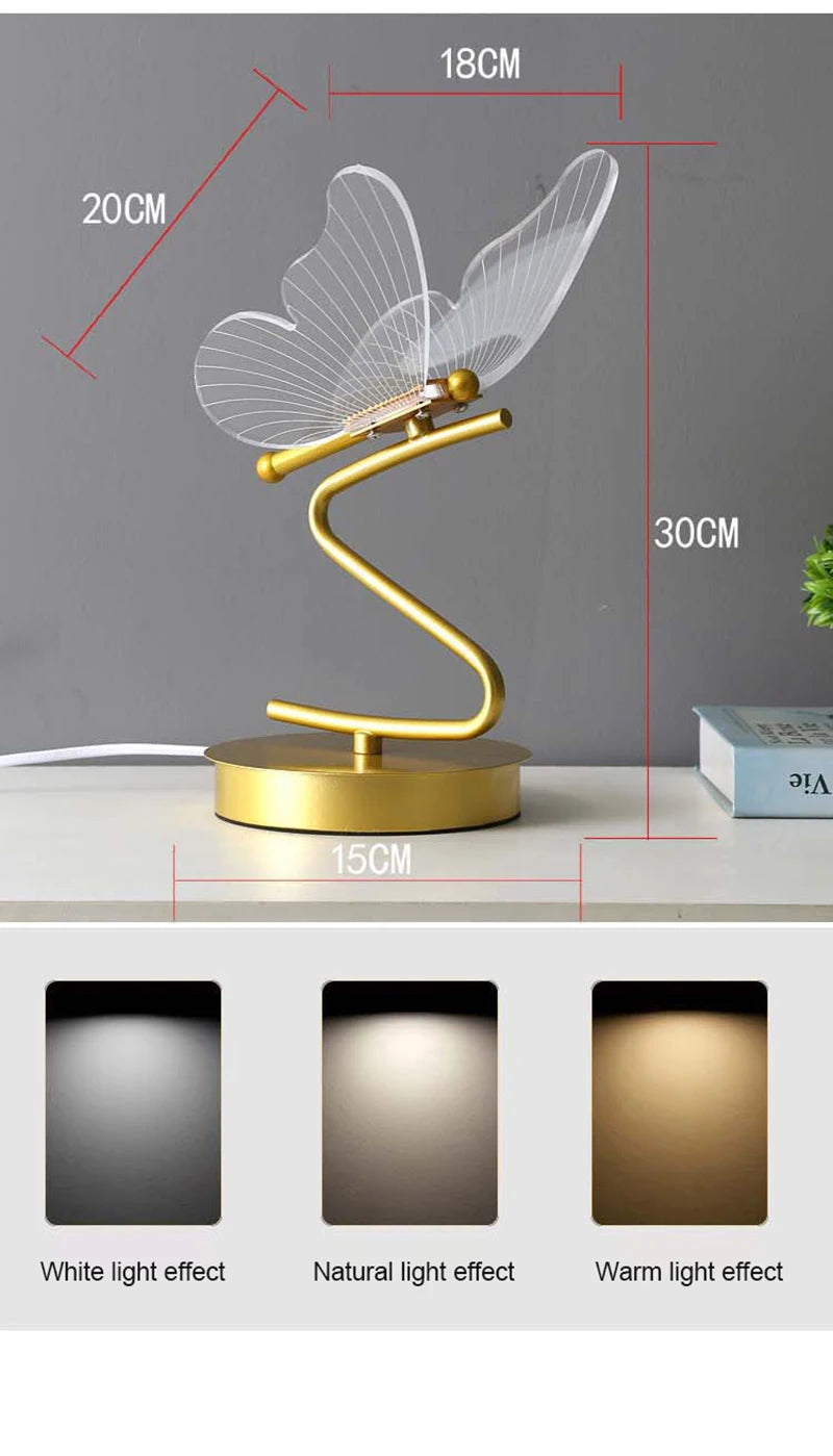 Nordic Butterfly Table Lamp USB Indoor Lighting Switch Button Home Decor Bedroom Bedside Living Room Dinner LED Desk Lamps