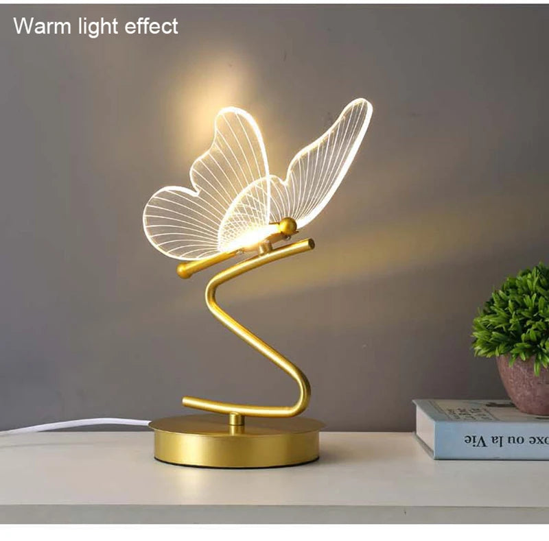 Nordic Butterfly Table Lamp USB Indoor Lighting Switch Button Home Decor Bedroom Bedside Living Room Dinner LED Desk Lamps