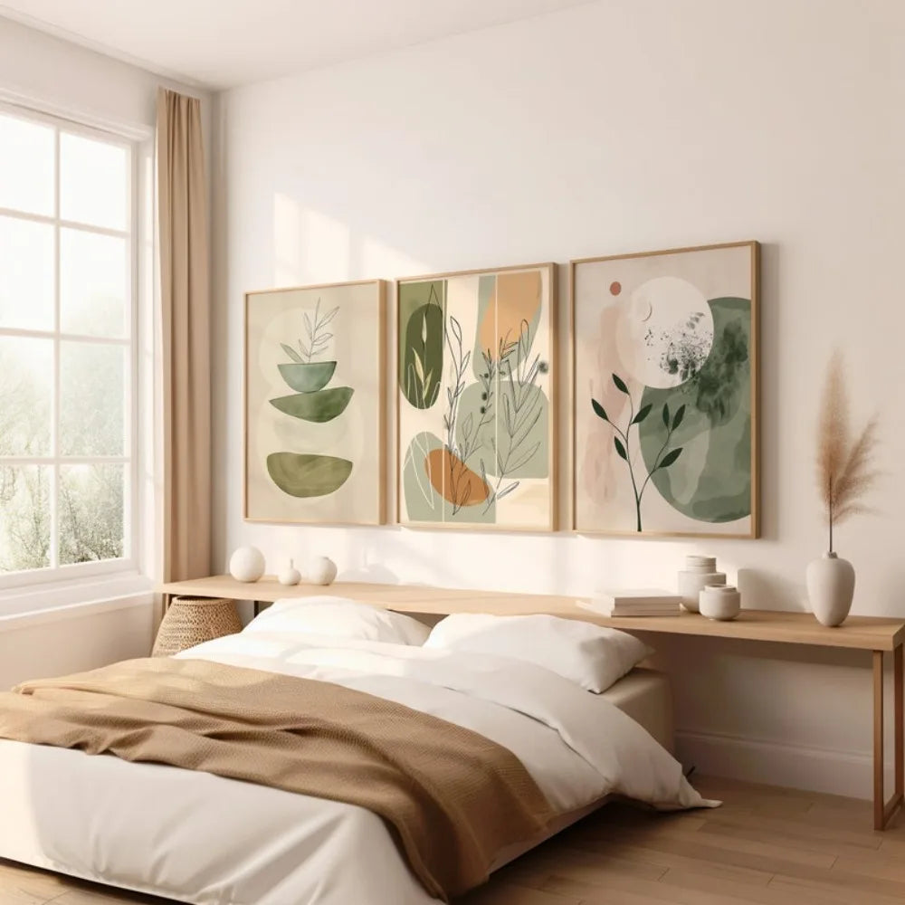 Boho Botanical Wall Art Set – 3 Minimalist Floral Prints in Earthy Tones for Modern Home Décor