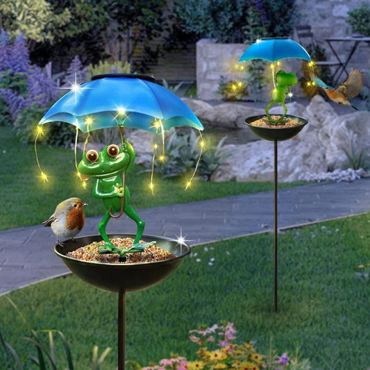 Solar Frog Garden Outdoor Lights Garden Outdoor  Bird Feeder Figurine Lights Metal Stakes Path Lawn Ornaments Decorations