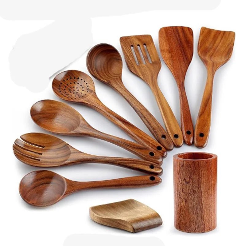 Thailand Teak Natural Wood Tableware Spoon Rice Colander Soup Skimmer Cooking Soup Spoons Scoop Kitchen Set Tool - Thrifty Delights