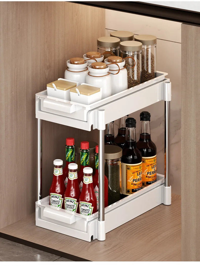 Kitchen Pull-Out Dish Rack with Drainboard – Sliding Mesh Cabinet Basket Organizer for Drawer Storage & Accessories