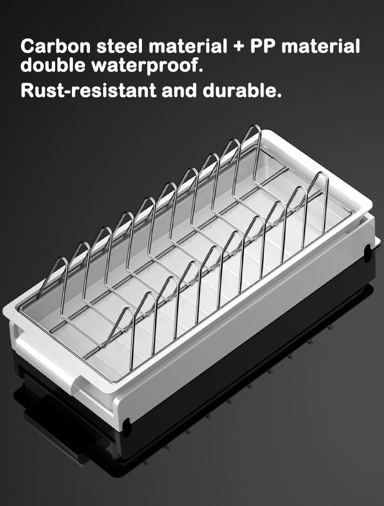 Kitchen Pull-Out Dish Rack with Drainboard – Sliding Mesh Cabinet Basket Organizer for Drawer Storage & Accessories