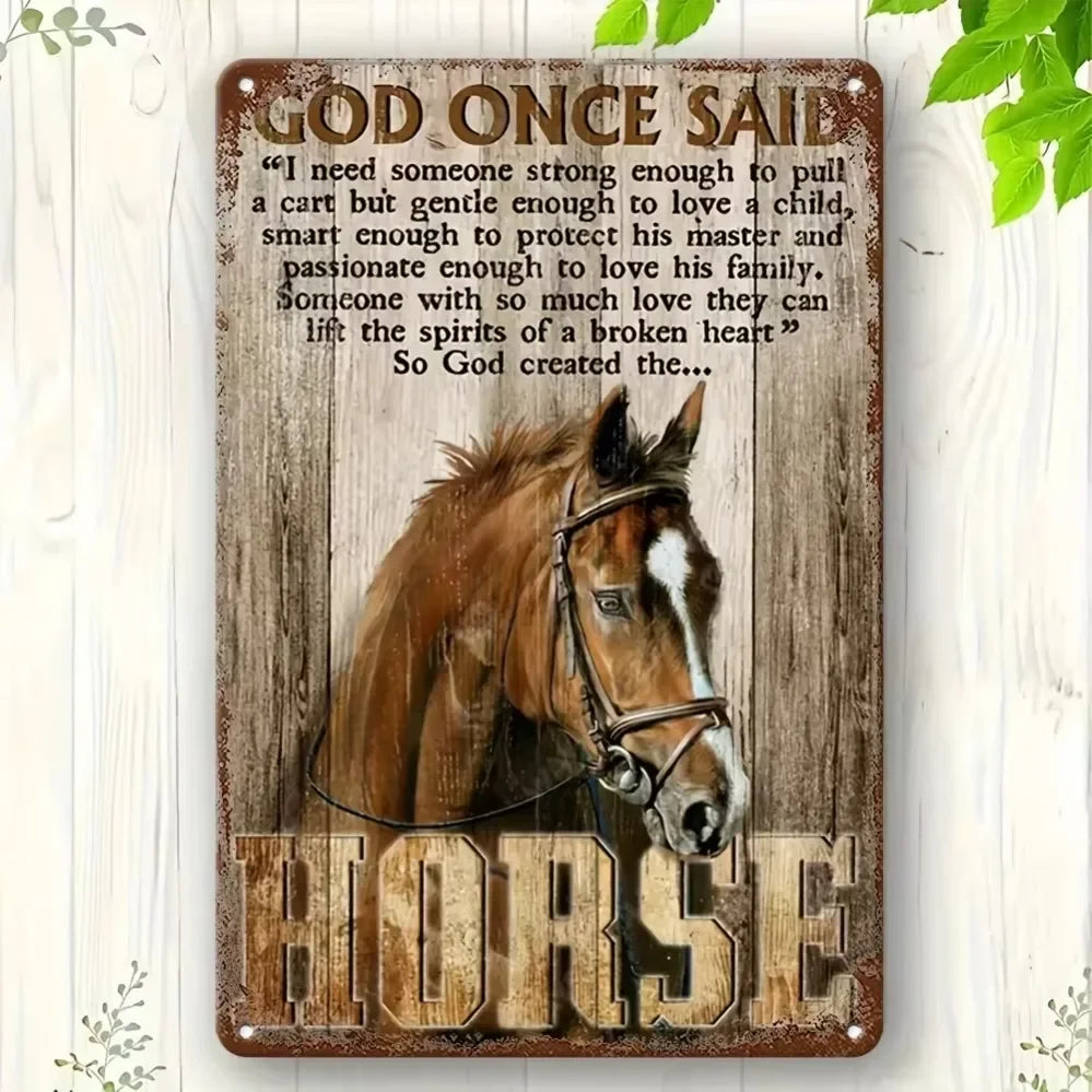 Superior "God Created Horses" Charming Sign: Constructed from Retro Metal, It's a Prime Wall Decor Item for Bars, Homes&Beyond