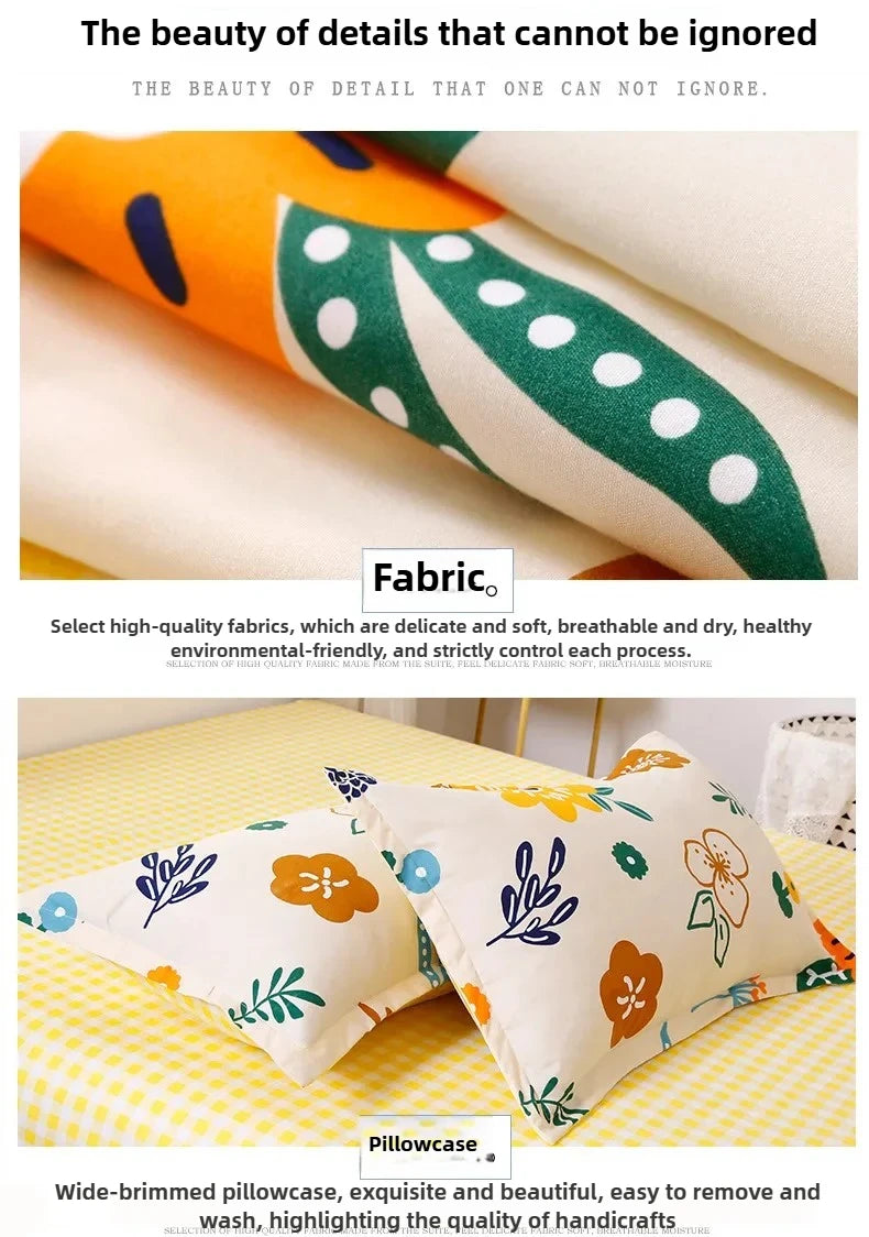 New Comfortable Soft Skin-friendly Cotton Aloe Vera Cotton Four-piece Set Active Cotton Bedding Sheet Quilt Cover