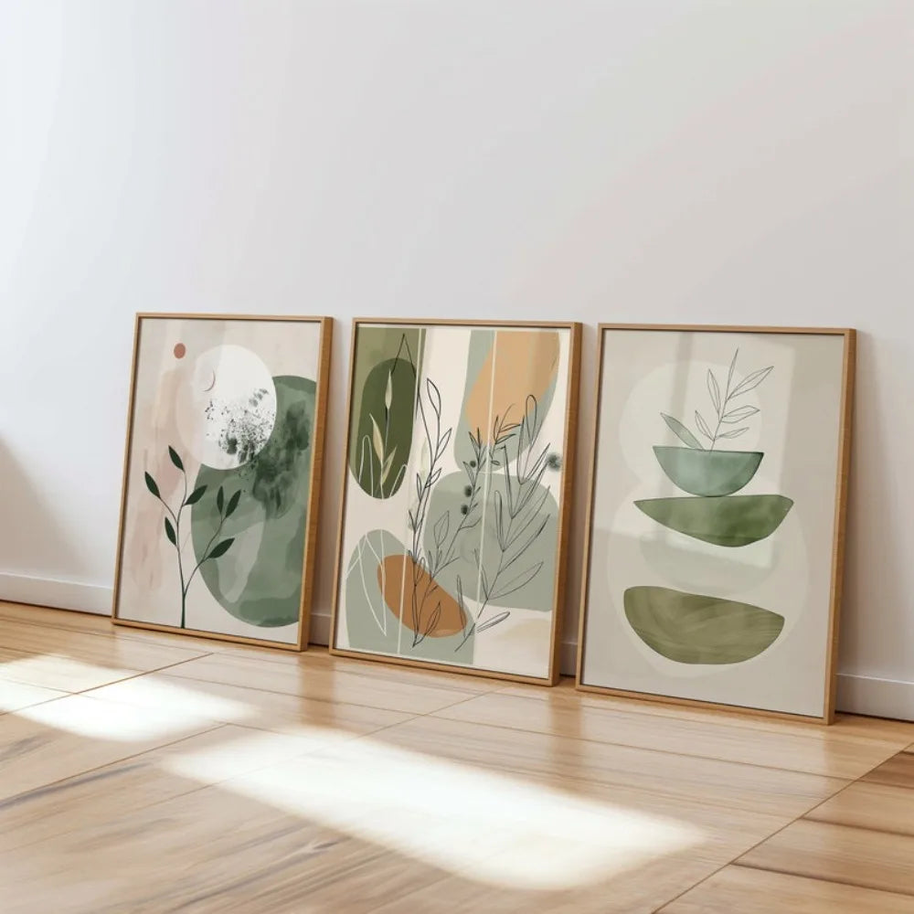 Boho Botanical Wall Art Set – 3 Minimalist Floral Prints in Earthy Tones for Modern Home Décor