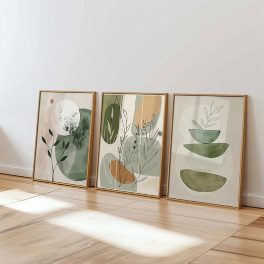 Boho Botanical Wall Art Set – 3 Minimalist Floral Prints in Earthy Tones for Modern Home Décor