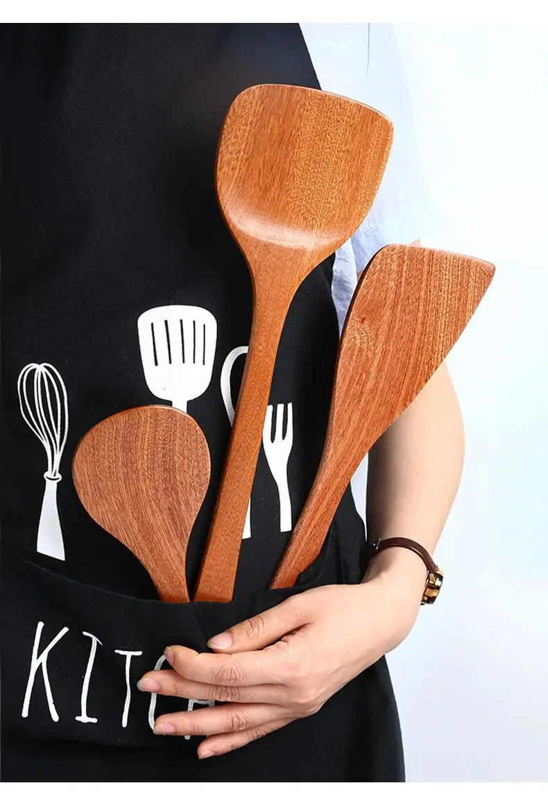 Wooden Spatula Wooden Spoon Frying Spatula Solid Wood High Temperature Resistant Soup Spoon No Paint No Wax Natural Material