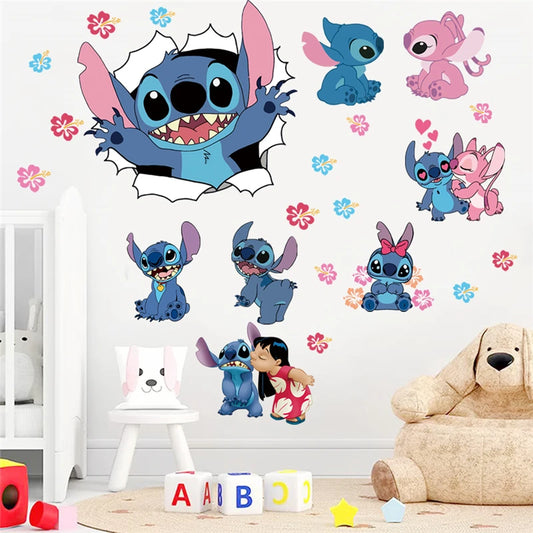 MINISO Lilo & Stitch Cartoon Wall Stickers – Kids Room, Bedroom & Living Room Decorative Animated Poster