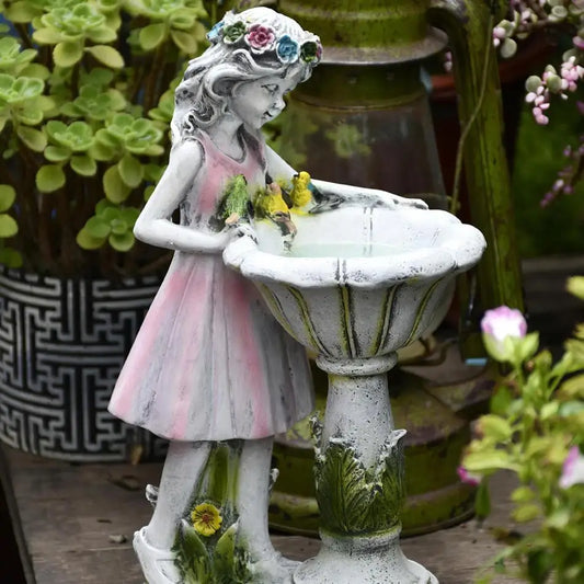 Outdoor Courtyard Garden Decoration Resin Angel Figure Sculpture Micro Landscape Decor Flower Fairy Statue Solar Light Ornament