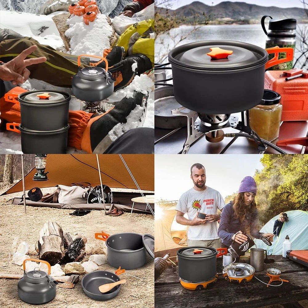 Outdoor camping cooking set aluminum lightweight outdoor camping cooking equipment pot and teapot set - Thrifty Delights