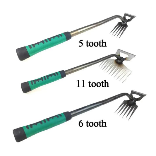 2 In 1 Garden Rake Manual Weed Grass Rooting Tool Puller Shovel 5/6/11 Tooth Weeding Removal Hand Gardening Loose Soil Tool - Thrifty Delights