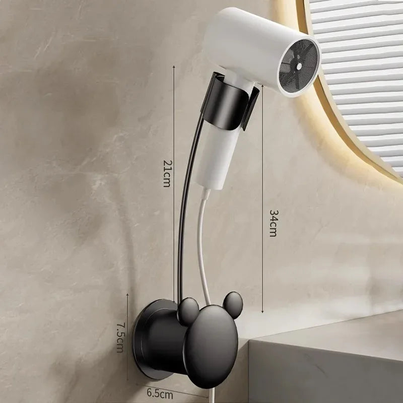 Adjustable Wall-Mounted Hair Dryer Holder – No Punching, Hands-Free Storage Rack with Universal Air Duct Design