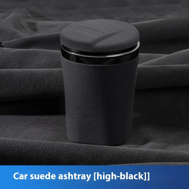 Elk Leather Car Ashtray – Universal Luxury Car Ashtray with LED Light & Ceramic Liner, Suede Finish