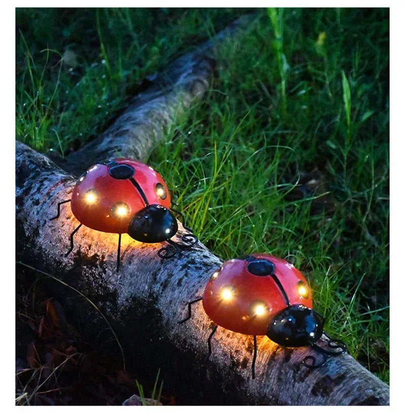 Solar Ladybug Light Outdoor Waterproof LED Garden Decor Wall Hanging Lawn Pathway Landscape Lighting for Yard Patio Statue