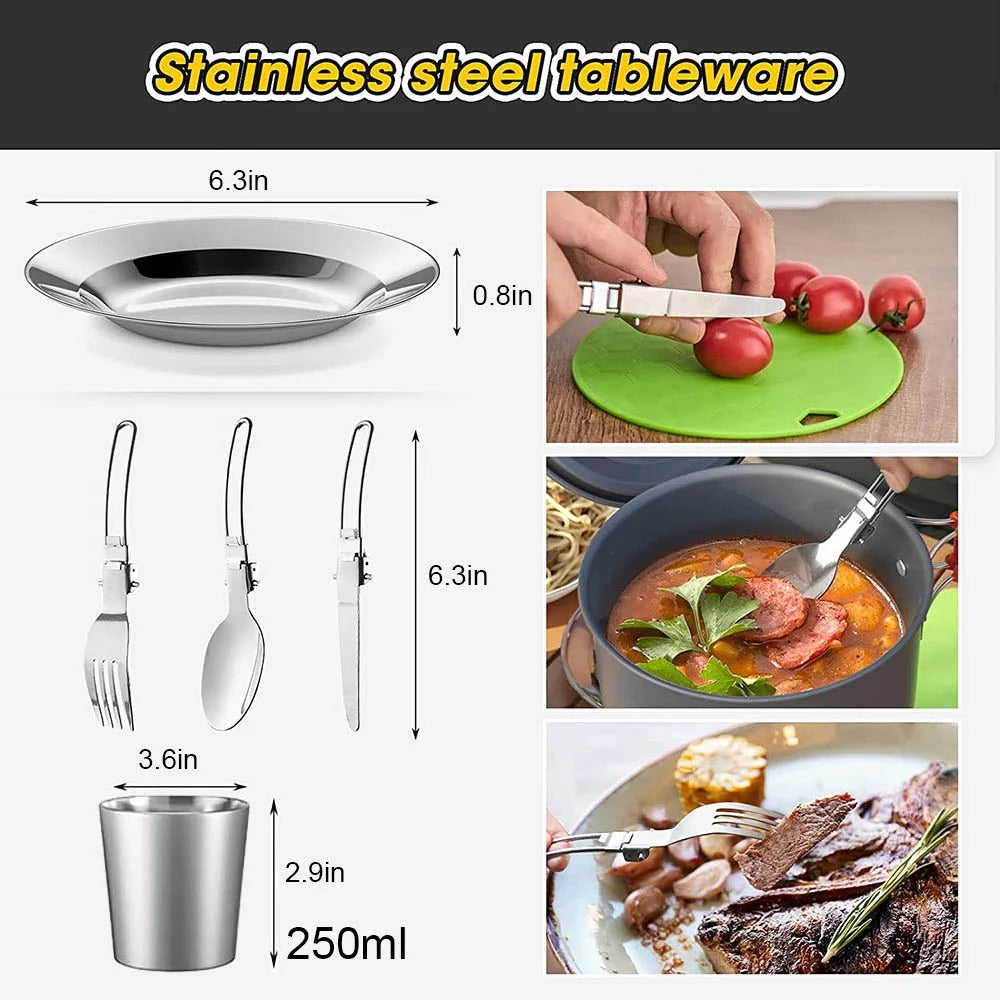 Outdoor camping cooking set aluminum lightweight outdoor camping cooking equipment pot and teapot set