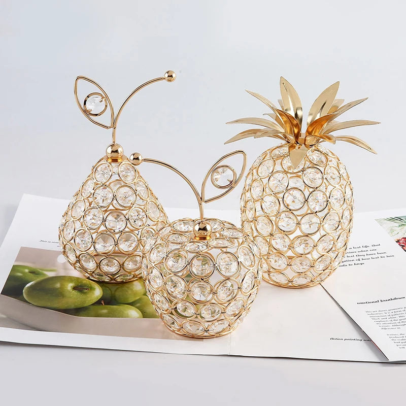 Creative Crystal Apple Ornaments Bling Rhinestone Pineapple Shape Miniatures Snow Pear Crafts Home Decoration Photography Props