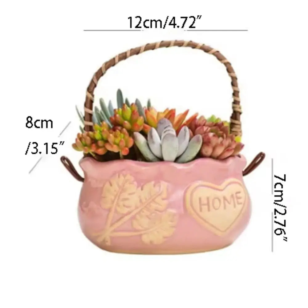 Corrosion-resistant Ceramic Succulent Planter With Handle Breathable Creative Flower Pot Decorative Nordic Flowerpot Ornament