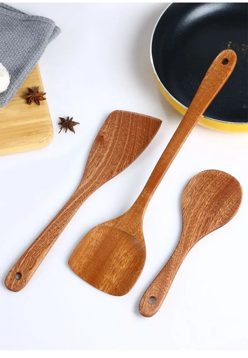 Wooden Spatula Wooden Spoon Frying Spatula Solid Wood High Temperature Resistant Soup Spoon No Paint No Wax Natural Material