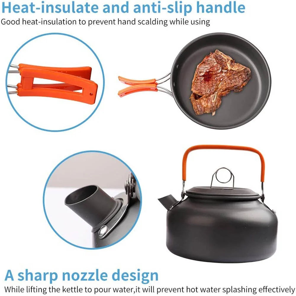 Outdoor camping cooking set aluminum lightweight outdoor camping cooking equipment pot and teapot set