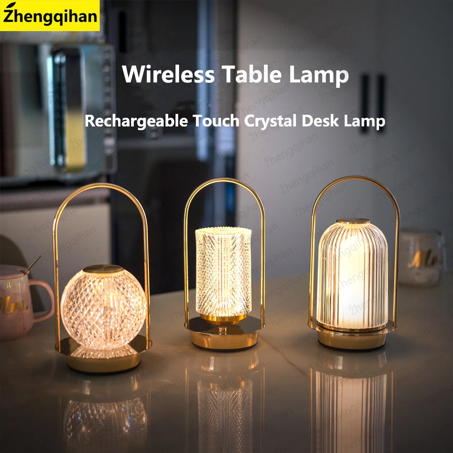 Wireless Crystal Table Lamp – Rechargeable LED Touch Bedside Night Light for Bedroom, Bar & Coffee Décor