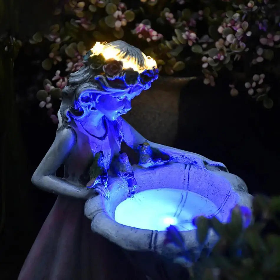 Outdoor Courtyard Garden Decoration Resin Angel Figure Sculpture Micro Landscape Decor Flower Fairy Statue Solar Light Ornament