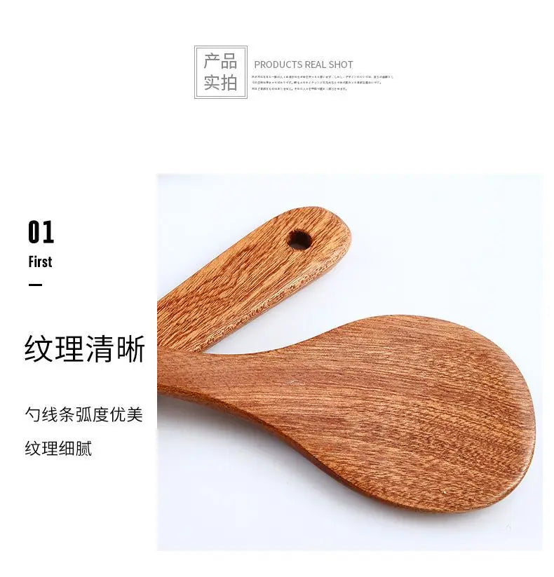 Wooden Spatula Wooden Spoon Frying Spatula Solid Wood High Temperature Resistant Soup Spoon No Paint No Wax Natural Material