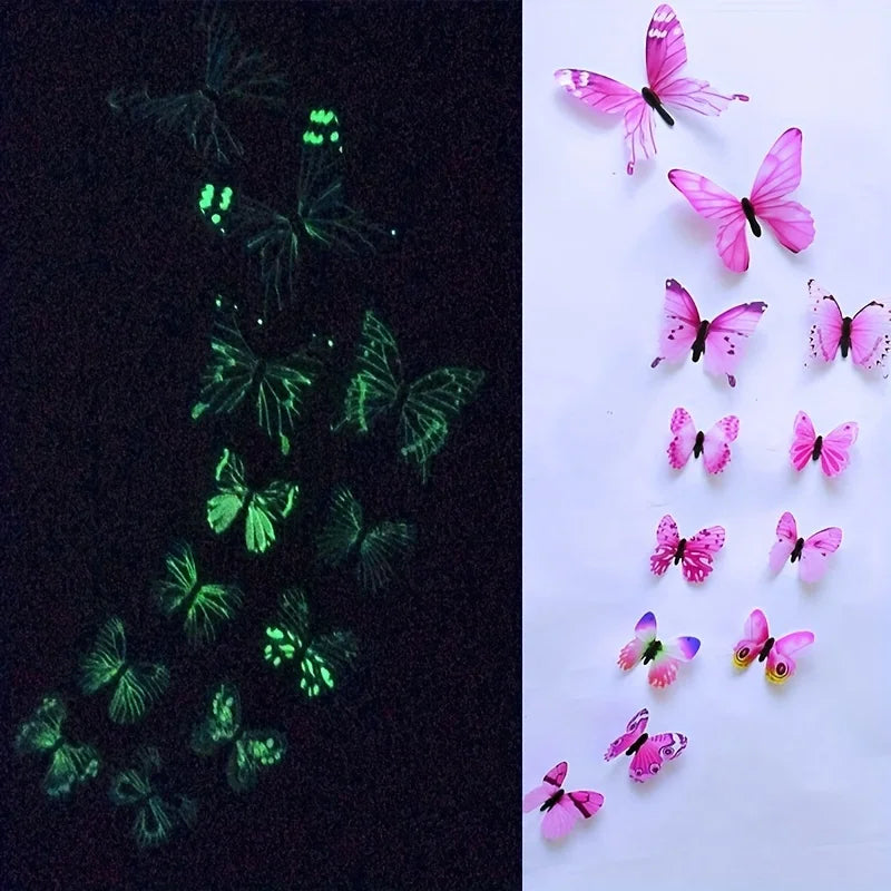 12Pcs 3D Luminous Butterfly Wall Stickers – Creative DIY Home Decor, Modern Wall Art & Gift Set
