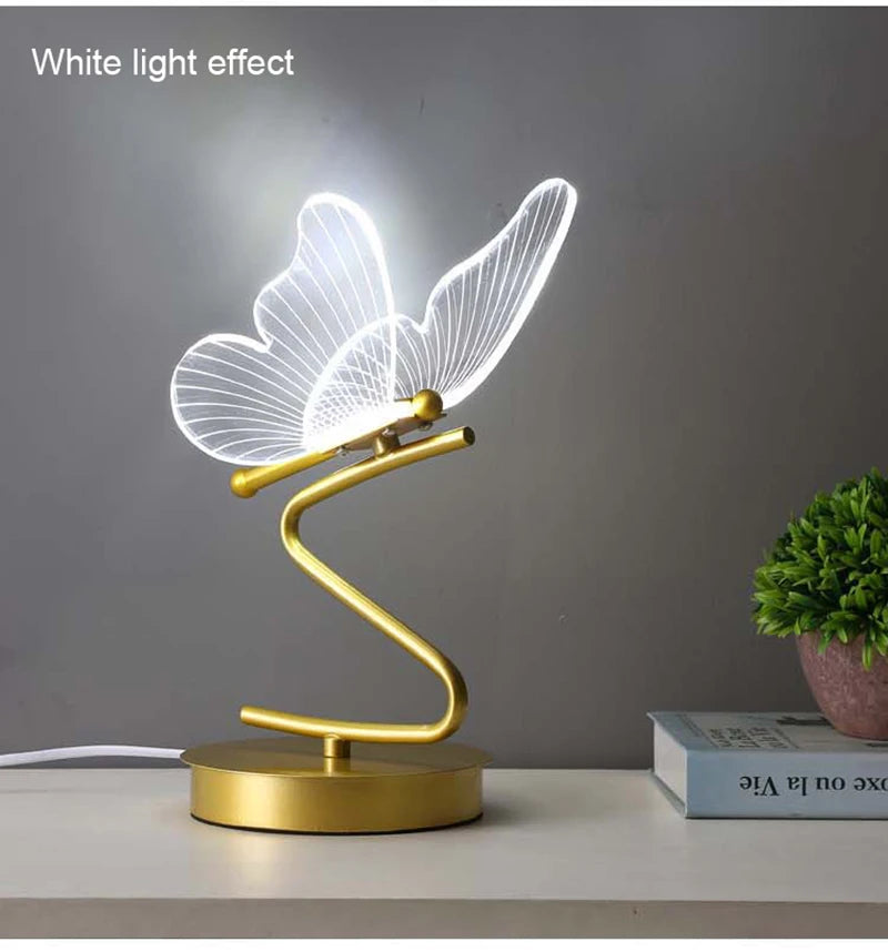 Nordic Butterfly Table Lamp USB Indoor Lighting Switch Button Home Decor Bedroom Bedside Living Room Dinner LED Desk Lamps