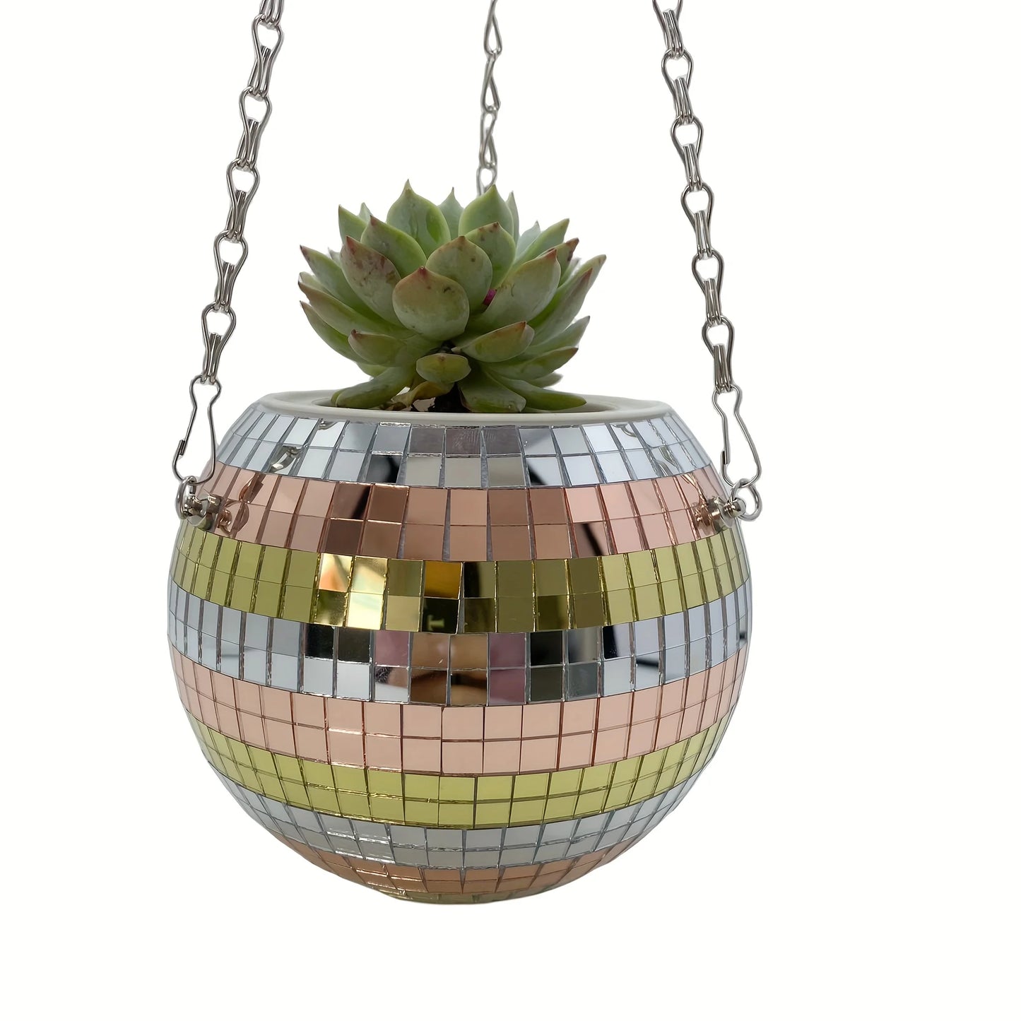 1pc Unique Handcrafted Bohemian-Inspired Hanging Disco Mirror Ball Planter - Self-Watering, Space-Saving, Stylish Home Decor for