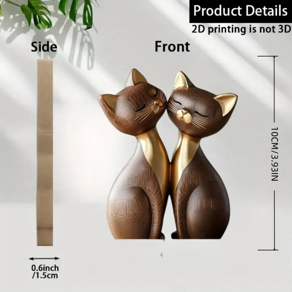 Wooden Kitten Couple Sculpture Charming 2D Flat Cat Enthusiast Gift Light and Dark Wood Grain Desktop Entrance Home Decoration