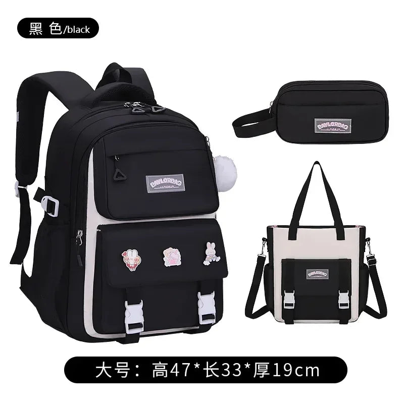 New Pink Large Capacity Spine Protection Backpack for Middle and High School Students with Hanging Accessories Girls Children's