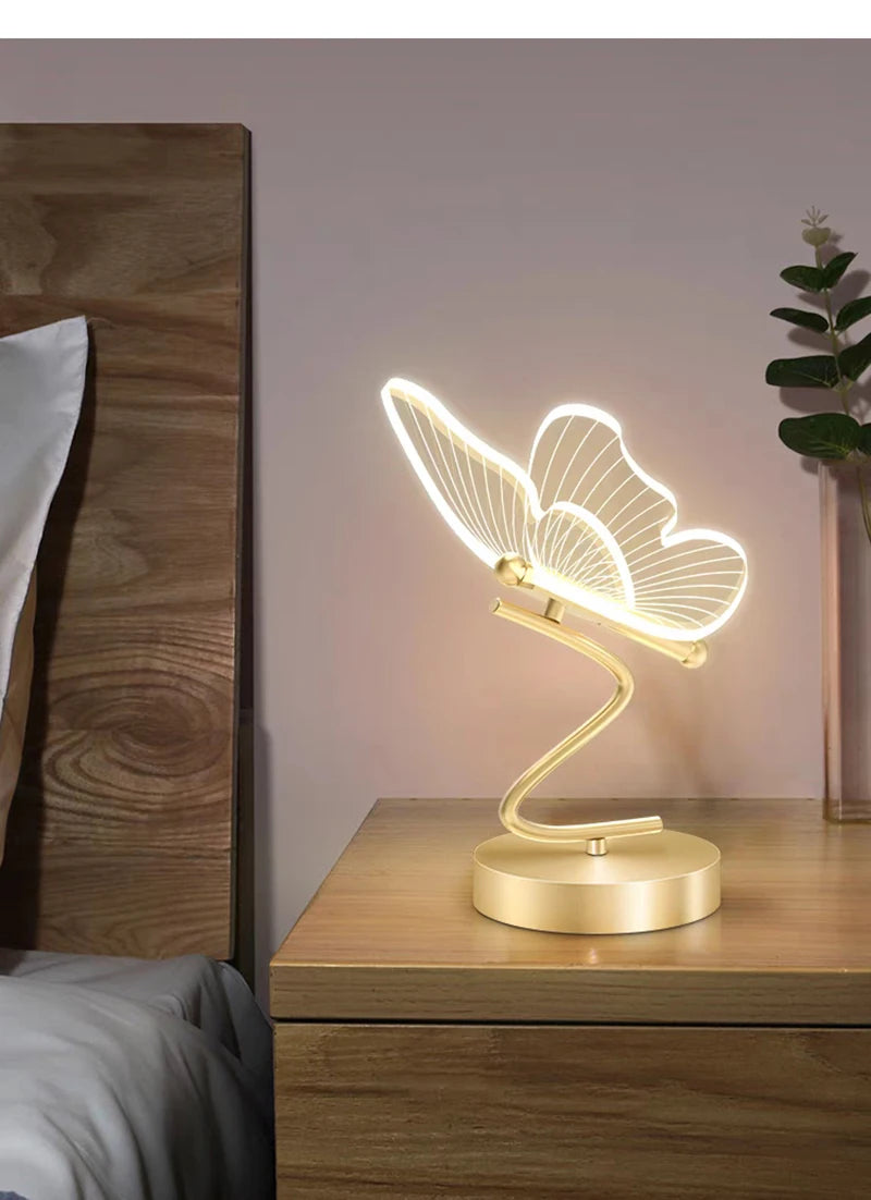 Nordic Butterfly Table Lamp USB Indoor Lighting Switch Button Home Decor Bedroom Bedside Living Room Dinner LED Desk Lamps