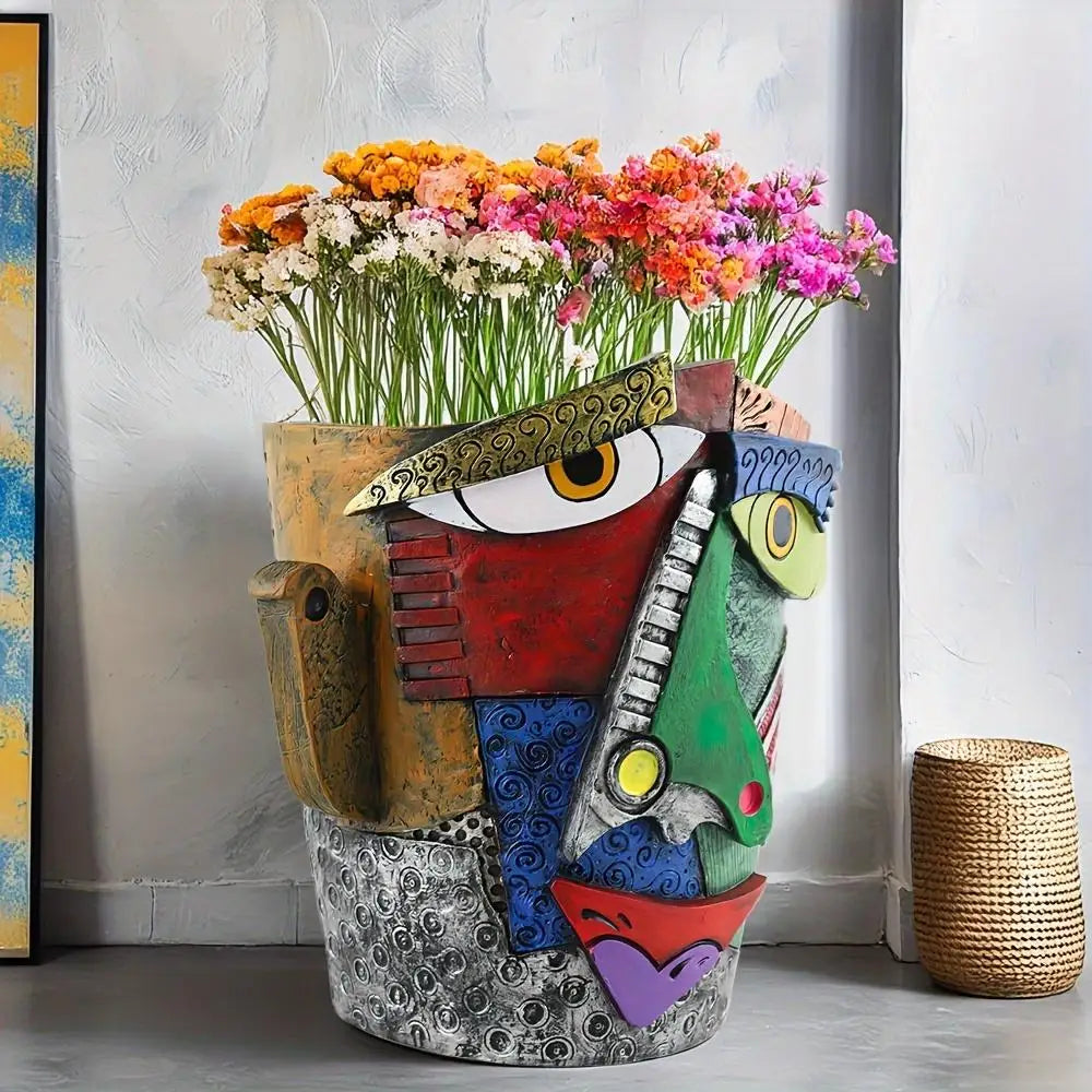 1 Piece of Picasso Brutalist Abstract Face Flower Pot Planting Potted Flower Pot Fun Decorative Flower Resin Succulent Flower Pot
