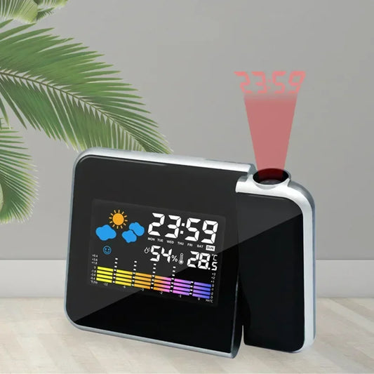 Color LCD Digital Projection Alarm Clock Temperature Thermometer Humidity Hygrometer Desk LED Time Projector Calendar
