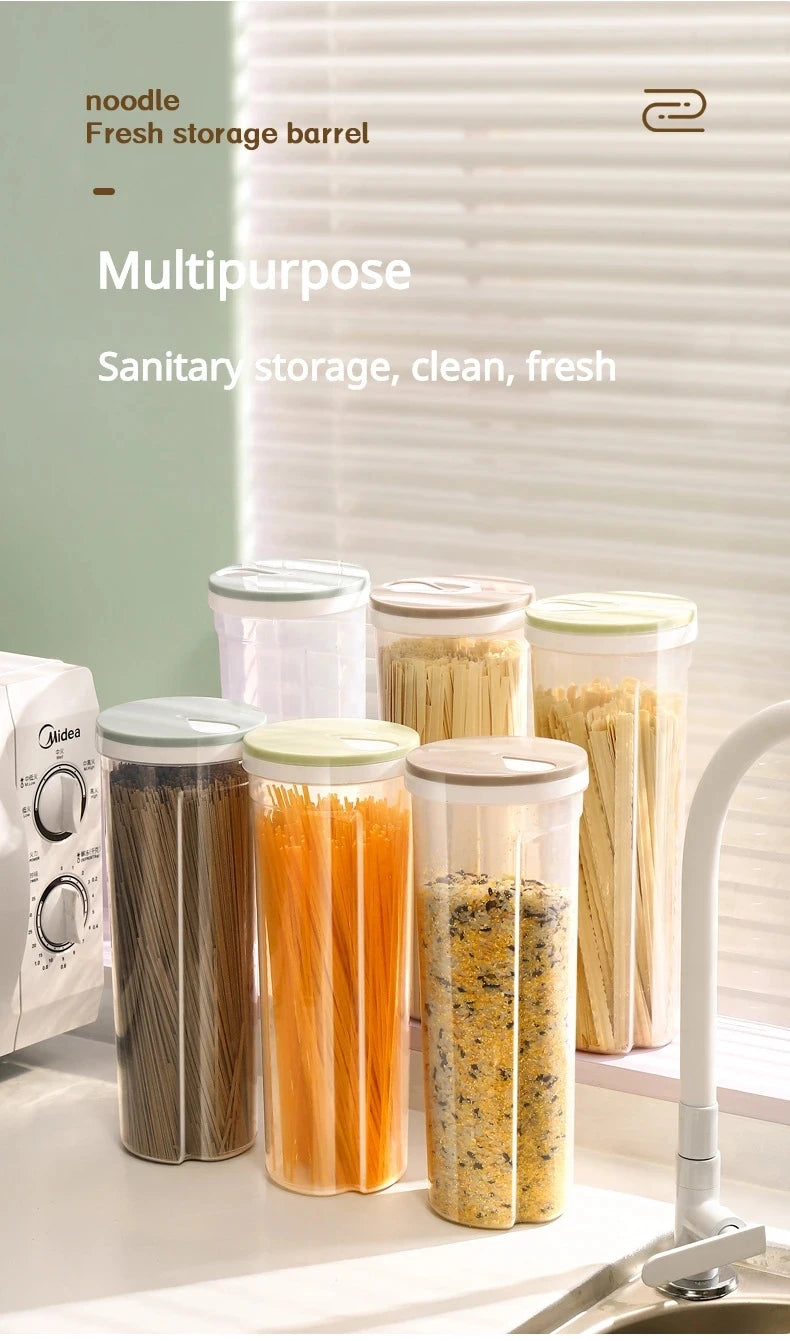 Noodle Jar Food Storage Containers Grain Locking Lid Flour Visualization Cylindrical Cover Kitchen Can Refrigerator Organizer