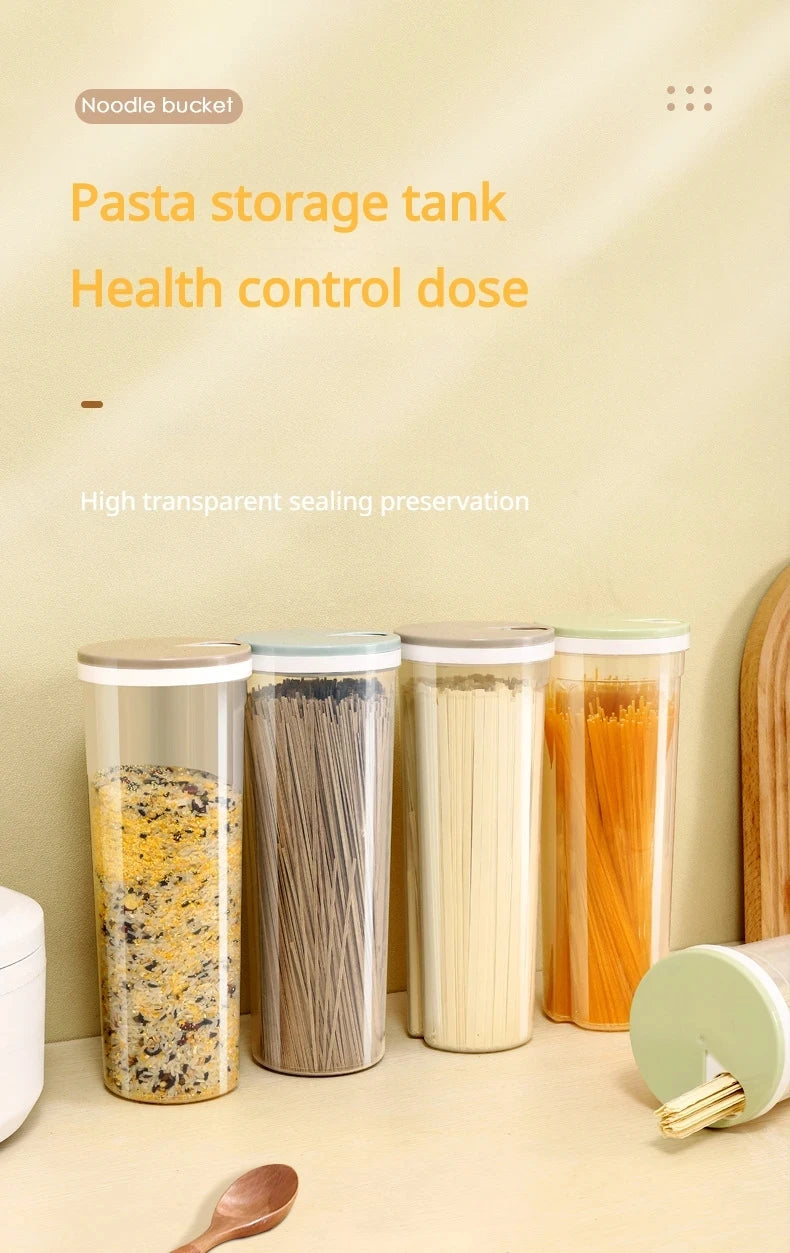 Noodle Jar Food Storage Containers Grain Locking Lid Flour Visualization Cylindrical Cover Kitchen Can Refrigerator Organizer