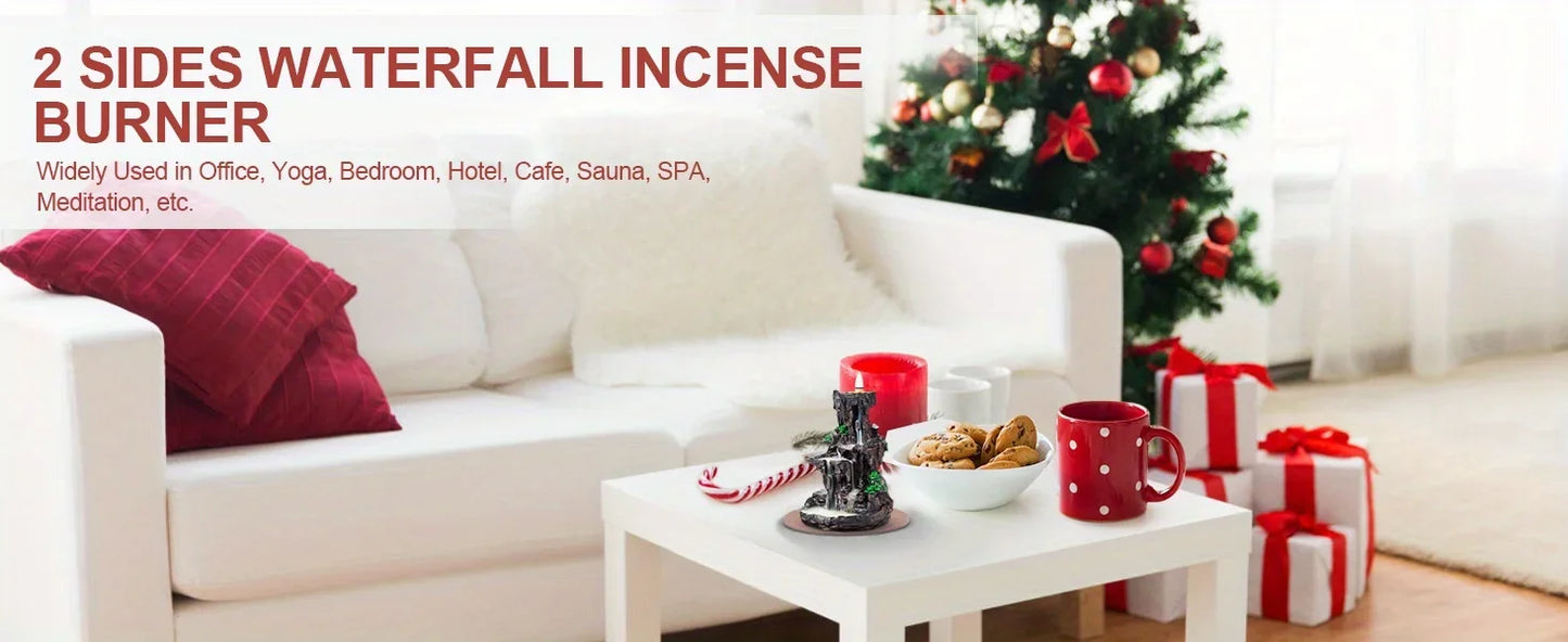 Waterfall Backflow Incense Burner with 120 Cones & 30 Sticks – Dual-Sided Aromatherapy Decor