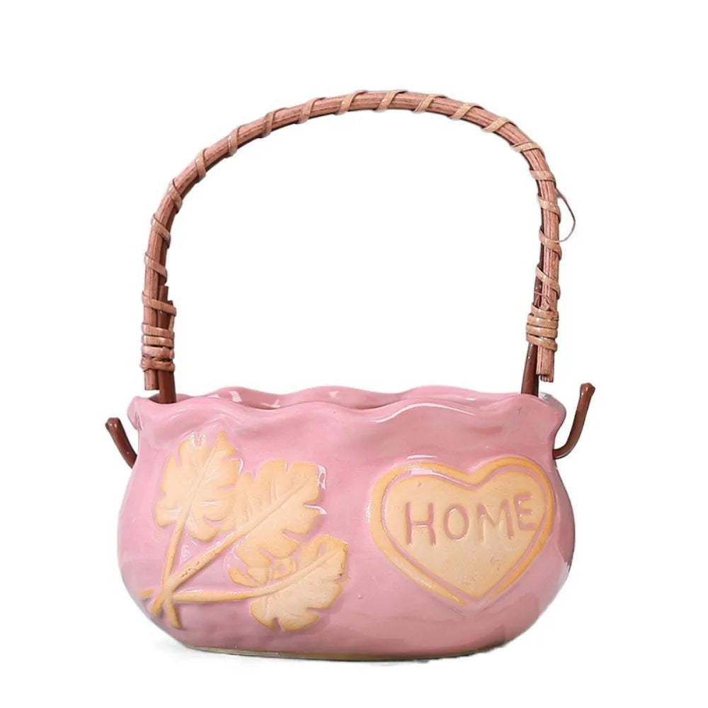 Corrosion-resistant Ceramic Succulent Planter With Handle Breathable Creative Flower Pot Decorative Nordic Flowerpot Ornament